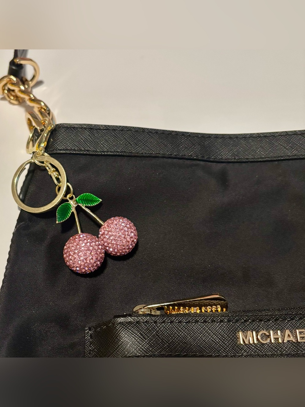 Michael Kors Black Nylon Crossbody Shoulder Bag w/ Cherry Charms - Picture 3 of 10